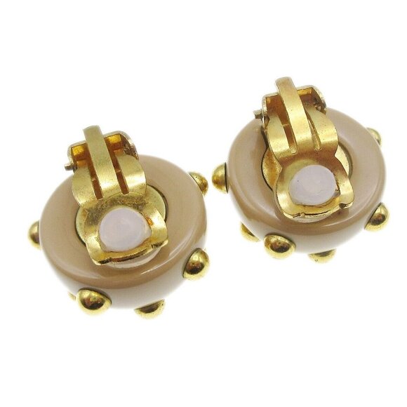 Chanel Studs Button Earrings Beige Gold Clip-On - Picture 3 of 5